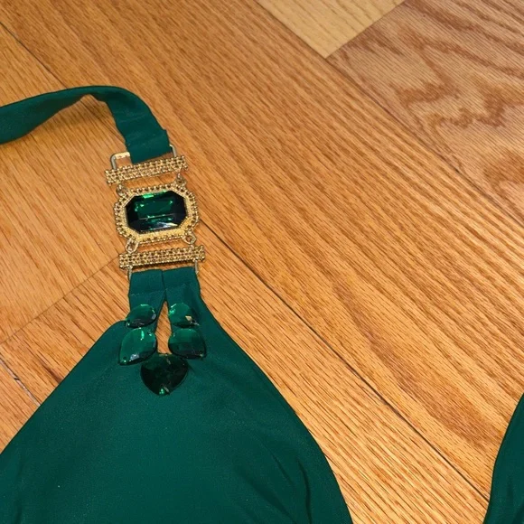 Emerald Green Jeweled Triangle Bikini Set - Picture 8 of 9